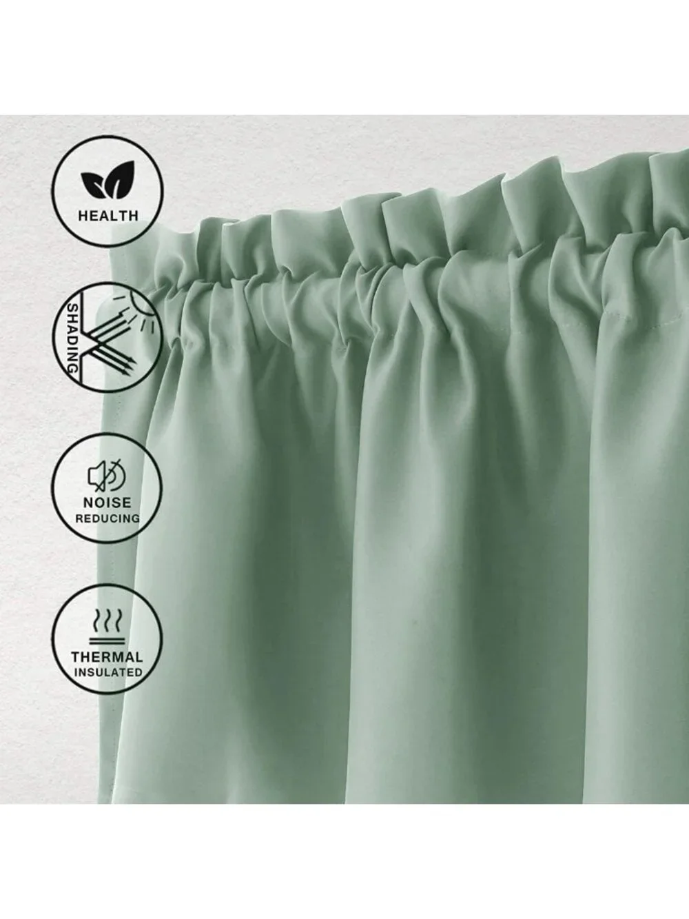 Light Sage Blackout Thermal Insulated Valance Curtain for Kitchen, 42x12 Inches